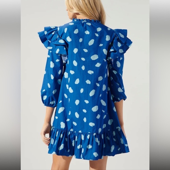 NWOT Sugarlips Odessa Dot Sammy Ruffle Drop Waist Dress Balloon Sleeves Cotton - Picture 15 of 16